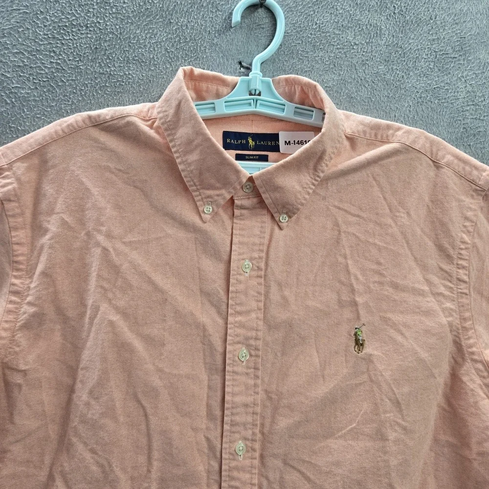 Ralph Lauren Men Button Up Shirt XXL Pink Pony Embroidery Oxford Classic Short